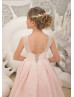 Ivory Lace High Low Pink Lining Flower Girl Dress